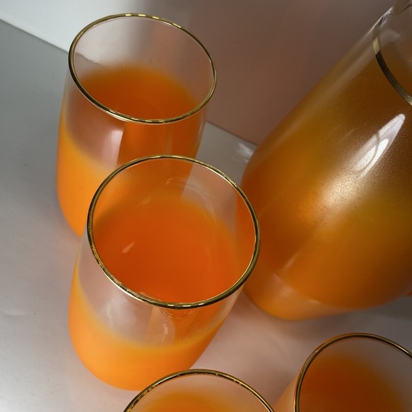 Blendo Orange Cocktail Pitcher and 6 Orange Glasses Mid Century Barware - Picture 11 of 11